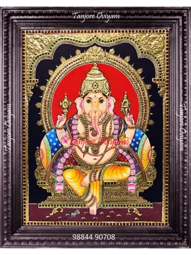 Handmade God Vinayagar Tanjore painting frontal Ganesha gold foil temple style traditional artwork